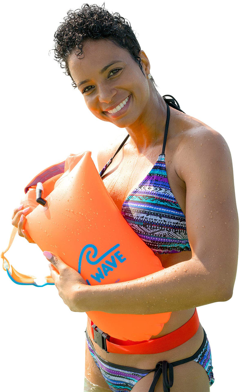 New Wave Swim Buoy Swim Safety Float and Drybag for Open Water Swimmers, Triathletes, Kayakers and Snorkelers, Highly Visible Buoy Float for Safe Swim Training (Orange PVC Medium-15L) - BeesActive Australia