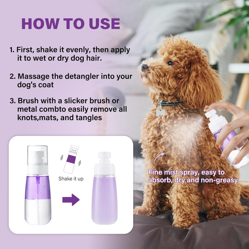 Pet Detangler Spray - Leave in Conditioner for Dogs & Cats -Tangle Remover Perfect for Doodles Shines Reduces Shedding Moisturizing with Coconut Oil, Jojoba Oil Lavender Scent 3.38fl - BeesActive Australia