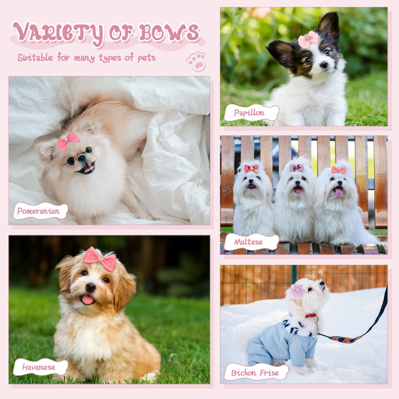 Hanaive 20 Pcs Dog Bows Small Size Dog Dog Hair Bows for Small Dogs Hair Accessories Puppy Hair Bows for Dogs Small Dog Bows with Rubber Bands Handmade Puppy Bows with Pearls for Puppy Pet Dog - BeesActive Australia