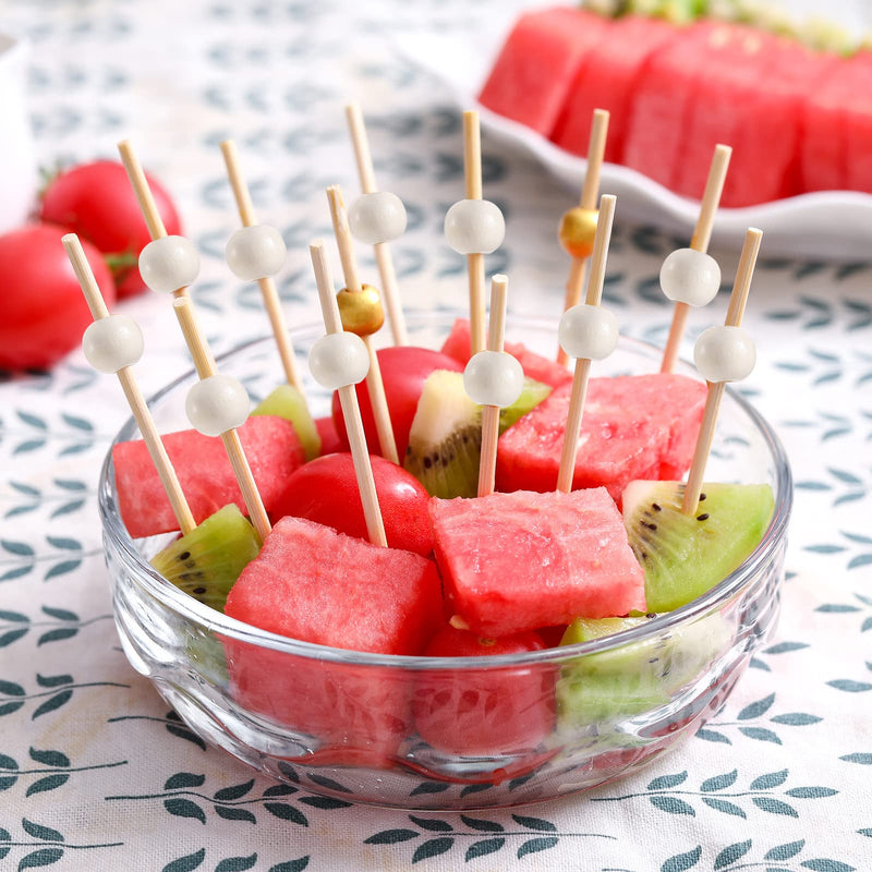 200 Pcs Cocktail Picks, 4.7 Inch Toothpicks for Appetizers, Bamboo Cocktail Sticks Skewers for Drinks, Desserts, Charcuterie, Wedding Party Fancy Toothpicks, Natural Pearl Mini Food Picks Decorative 200 Pcs Natural - BeesActive Australia