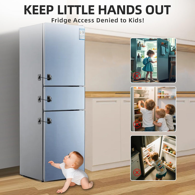 Refrigerator Lock 2 Packs, Fridge Lock with Silicone Wire Protection Fridge Locks for Kids Easy to Use and Install Cabinet Locks with Key, Black - BeesActive Australia