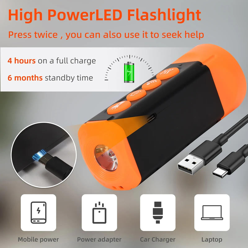 Dog Bark Deterrent Device – Ultrasonic Anti Bark Trainer with 4X Speakers, LED Flashlight & Clicker – Handheld Bark Control for Dogs – Rechargeable & Weatherproof – Orange/Black