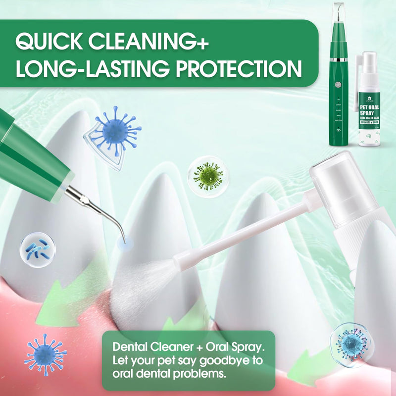 Dog Teeth Cleaning Kit with Pet Oral Spray, Dog Dental Care-Plaque Remover for Teeth, Cleans and Relieves Tooth Sensitivity, Universal for Dogs & Cats, Dark Green - PawsPlanet Australia