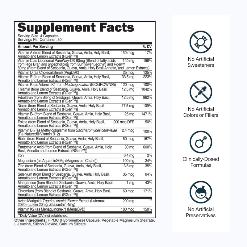Transparent Labs Daily Multivitamin for Women - Whole-Food-Based Multivitamin for Men, Vegan, Clean, Organic Vitamin Supplement w Vitamins, Lutein, Biotin, Folate & Magnesium - 120 Capsules