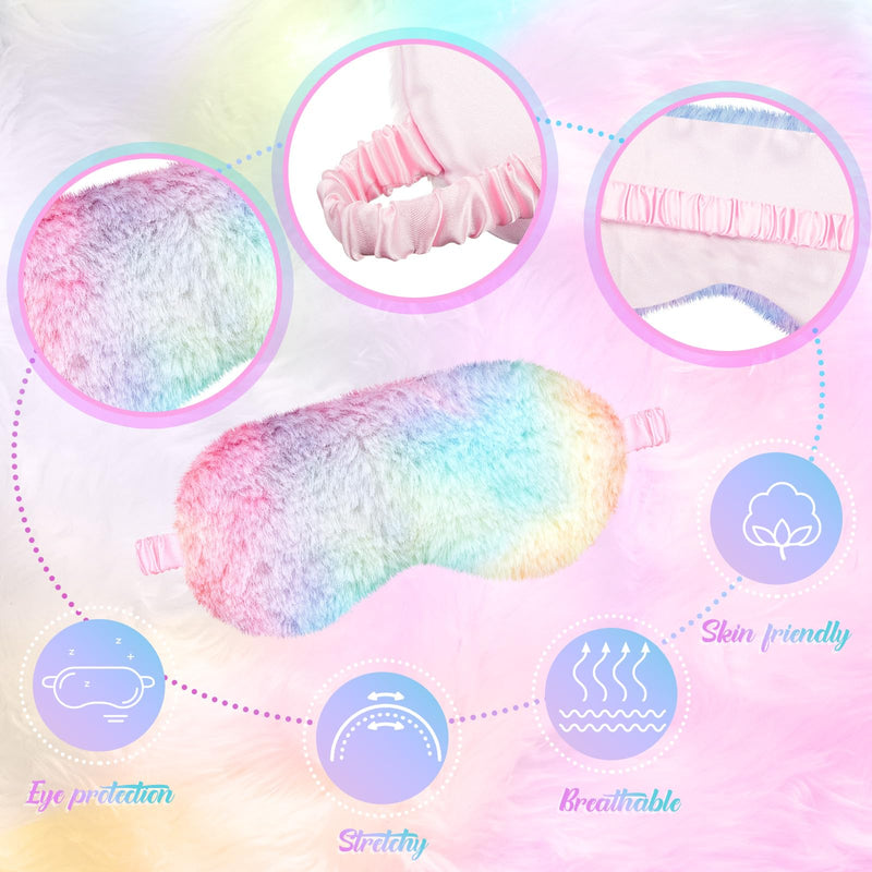 Cuffbow 6 Pcs Plush Sleep Eye Mask Silk Furry Eye Covers for Sleeping Cute Sleep Mask Fluffy Comfortable Sleeping Blindfold for Travel Sleepover Nap Party Supply Girls Women(Rainbow) Rainbow