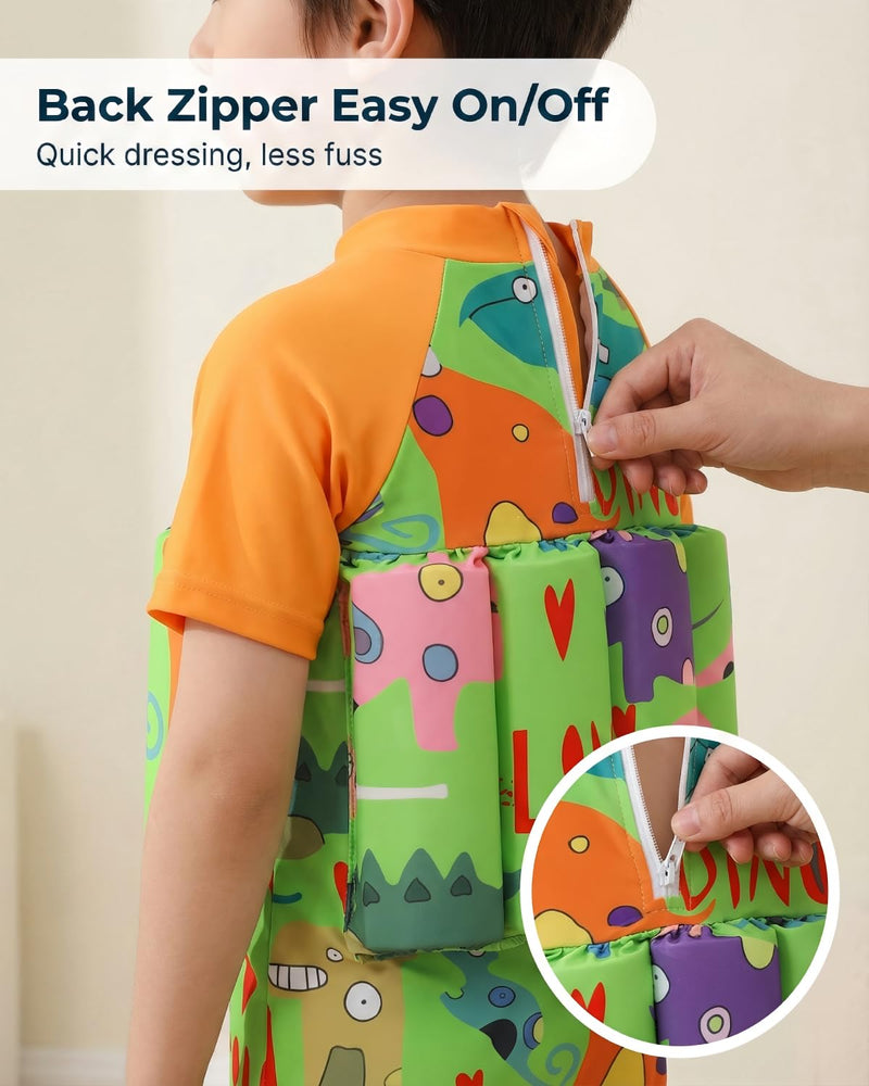 Floatie Swimsuit for Toddlers Boys Girls Floating Bathing Suit Baby Kids Float Learn to Swim Suit Floatation Beach Pool 1-6Y 5-6 Years Green Dinosaur