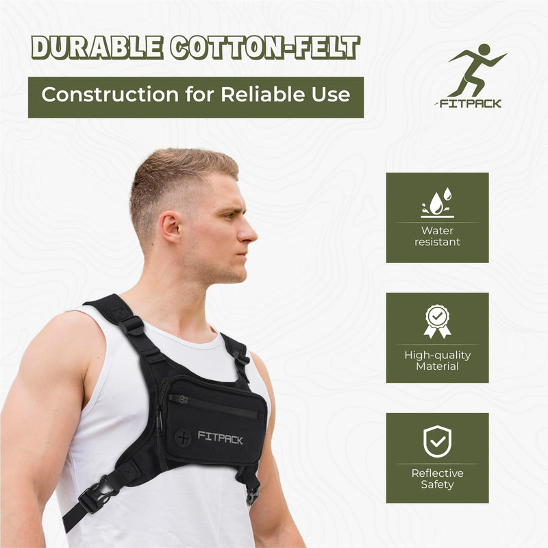 Running Vest for Men & Women, Lightweight Chest Bag for Phone Holder and Storage Vest, Water Resistant Cross Body Pack Running with Adjustable Shoulder Straps for Workouts and Training (Black)