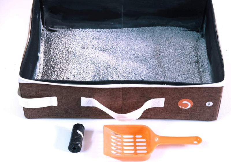Travel Cat Littler Box | Waterproof Lining | Zipper | Travel Set of 3, Folding Case, Poop Bags & Scooper, Small