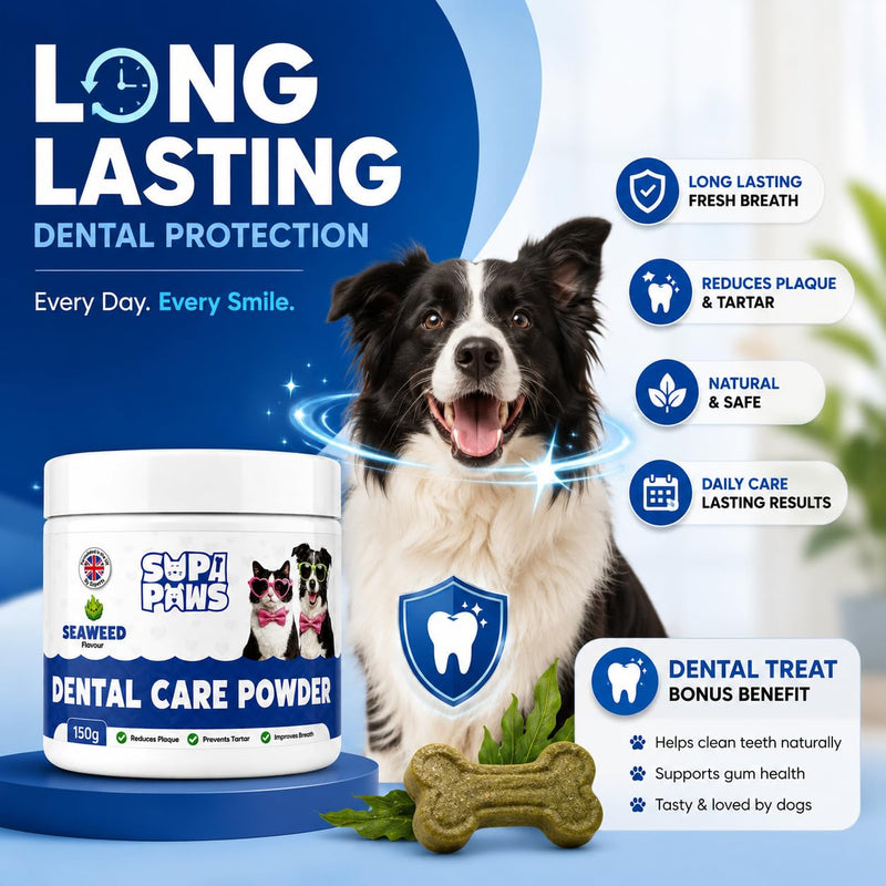 Plaque Off Powder for Dogs 150g, Tartar Remover & Natural Dog Breath Freshener Seaweed for Dogs & Cat, No Need for Dog Toothbrush or Dog Toothpaste Plaque Remover Dental Powder