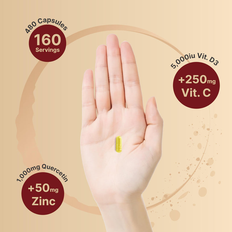 NatureBell Zinc Quercetin with Vitamin C & D3, 480 Capsules (2 Pack) | Quercetin 1,000mg + Zinc 50mg + Vitamin C 250mg + Vitamin D3 5,000 IU | 4-in-1 Advanced Immune & Lung Support | ZincVanta Formula 240 Count (Pack of 2)