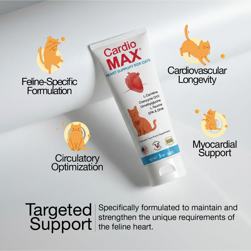 Heart Support Gel for Cats – L-Taurine, L-Carnitine, CoQ10 & Omega-3 (EPA & DHA) – Cardiovascular & Heart Muscle Support – Veterinarian Formulated Cat Cardiac Supplement – Tuna Flavor – 5 oz