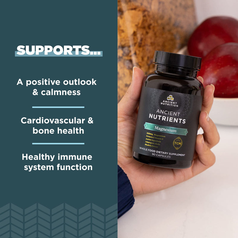 Ancient Nutrition Magnesium with Vitamin D for Immune Support | Sleep support with Vitamin D for Immune Support, Adaptogenic Herbs, Enzyme Activated, Paleo & Keto Friendly, 90 Count