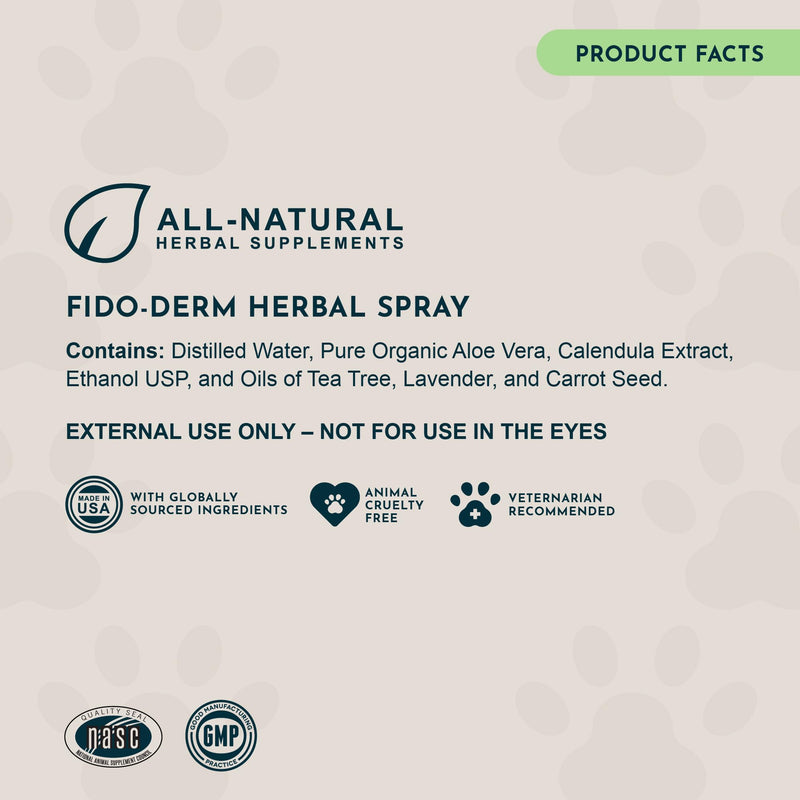 Animal Essentials Fido-Derm Herbal Skin Spray for Dogs, Cats, & Horses - Itch Relief & Hot Spot Spray, Natural Skin Support for Seasonal Allergies, Soothing & Gentle - 4 fl oz 1-Pack