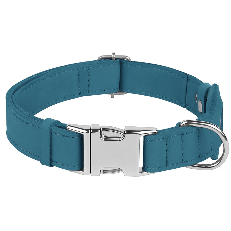 Leather Dog Collar with Airtag Holder - Soft Adjustable Airtag Dog Collar with Metal Buckle - GPS Tracking Pet Collar for Small Large Dogs Puppies Cats (Dark Blue, L, 17"-21" Neck Fit) Dark Blue - BeesActive Australia