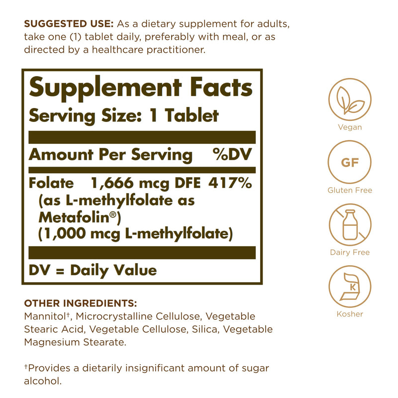 Folate (as Metafolin) 1000mg.