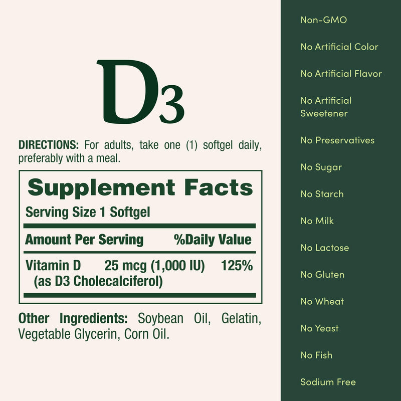Nature's Bounty Vitamin D3 Vitamin Supplement, 120 Softgels 120 Count (Pack of 1)