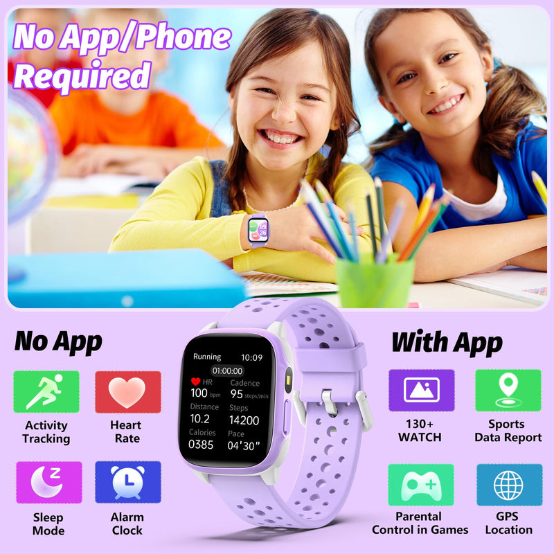 meoonley Kids Watch with 140 Sports Modes, 1.5" Kids Fitness Tracker, Girls Smart Watch, No APP/Phone Required, Sleep Monitor, Heart Rate, Puzzle Games, IP68 Waterproof,Gifts for Girls Teens Aged 6-15 Purple