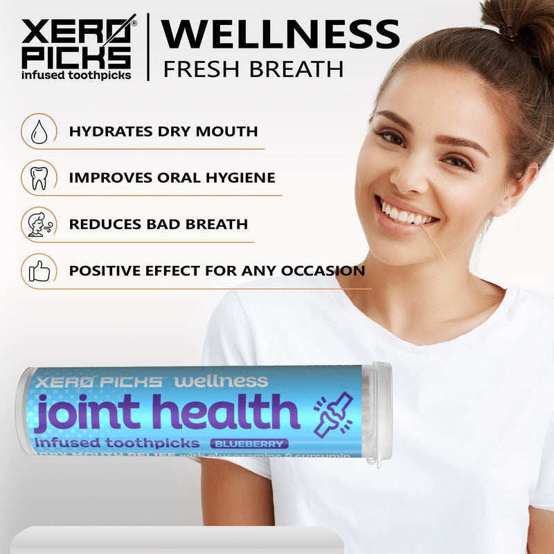 Xero Picks Wellness Flavored Toothpicks Joint Health with Curcumin & Glucosamine (Blueberry, 3 Pack) Kosher - Sugar Free BLUEBERRY