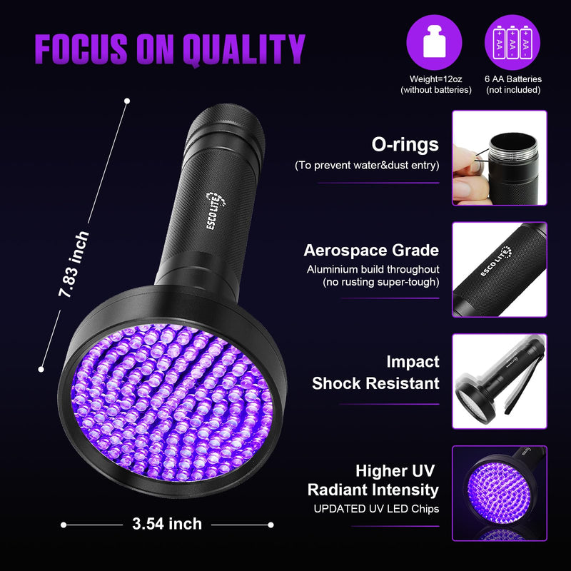 ESCO LITE UV Black Light Flashlight, Powerful 128LED Handheld Ultraviolet Flashlight Upgraded Bright Blacklight Detector for Dog Urine, Scorpion and Bed Bug - BeesActive Australia