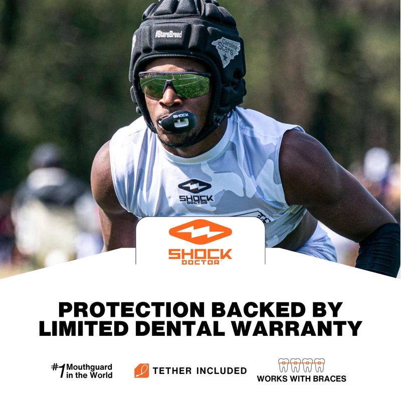 Shock Doctor Lip Guard, Adult and Youth Mouth Guard Football with Strap, Breathable Wide Opening Football Mouthpiece for Youth and Adults OSFA, Shock Doctor Mouth Guards, Max Airflow Iridescent - BeesActive Australia