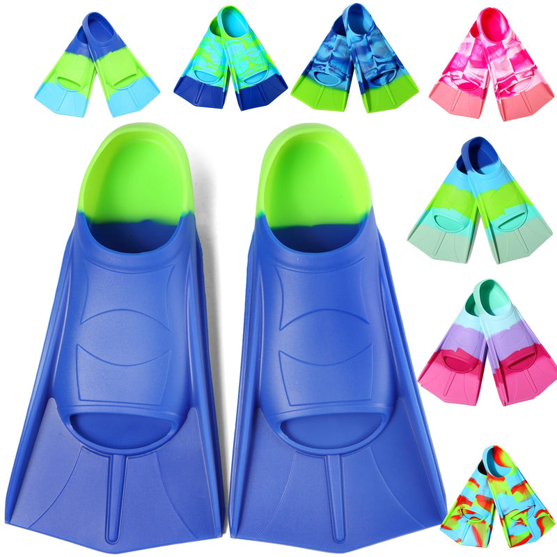 Kids Swim Fins,Short Comfortable Flippers for Lap Swimming and Training for Child,Girls,Boys,Beginners Blue&Acid Lime XS(US Kids 13.5-1.5)
