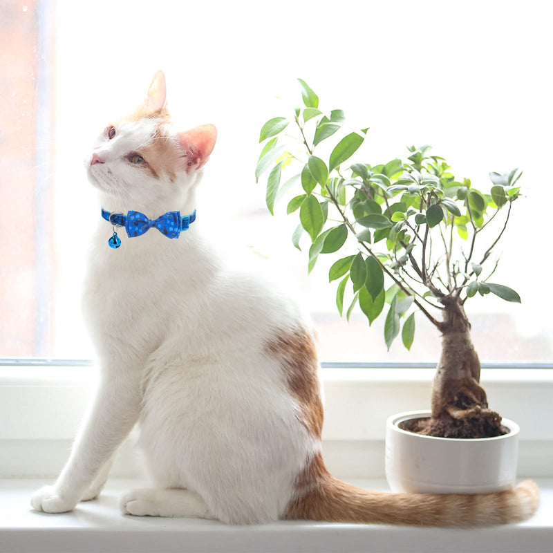 Breakaway Cat Collar with Removable Bow Tie and Bell, Cute Multi-Style Patterns, 3 Pack Safety Buckle Kitten Collars, Adjustable Pet Collar for Boy Cats Puppy Blue - BeesActive Australia