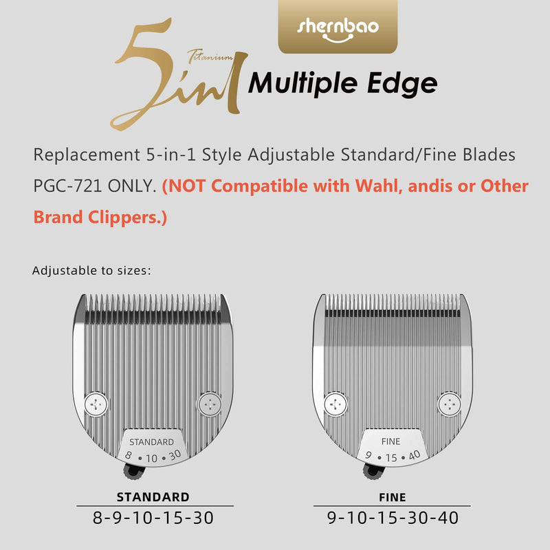 shernbao 5-in-1 Adjustable Pet Clipper Blades PGC-721 Clippers ONLY. (NOT Compatible with Wahl, andis or Other Brand Clippers)(FINE) 9-40 - BeesActive Australia
