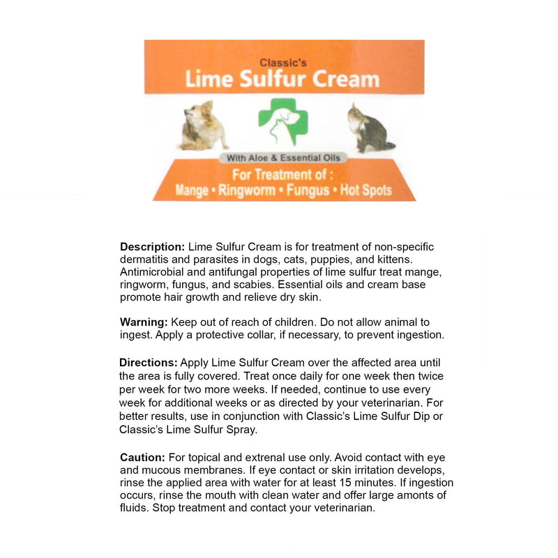 Lime Sulfur Pet Skin Cream (4 oz) - Pet Care for Itchy and Dry Skin - Safe Solution for Dog, Cat, Puppy, Kitten, Horse - PawsPlanet Australia