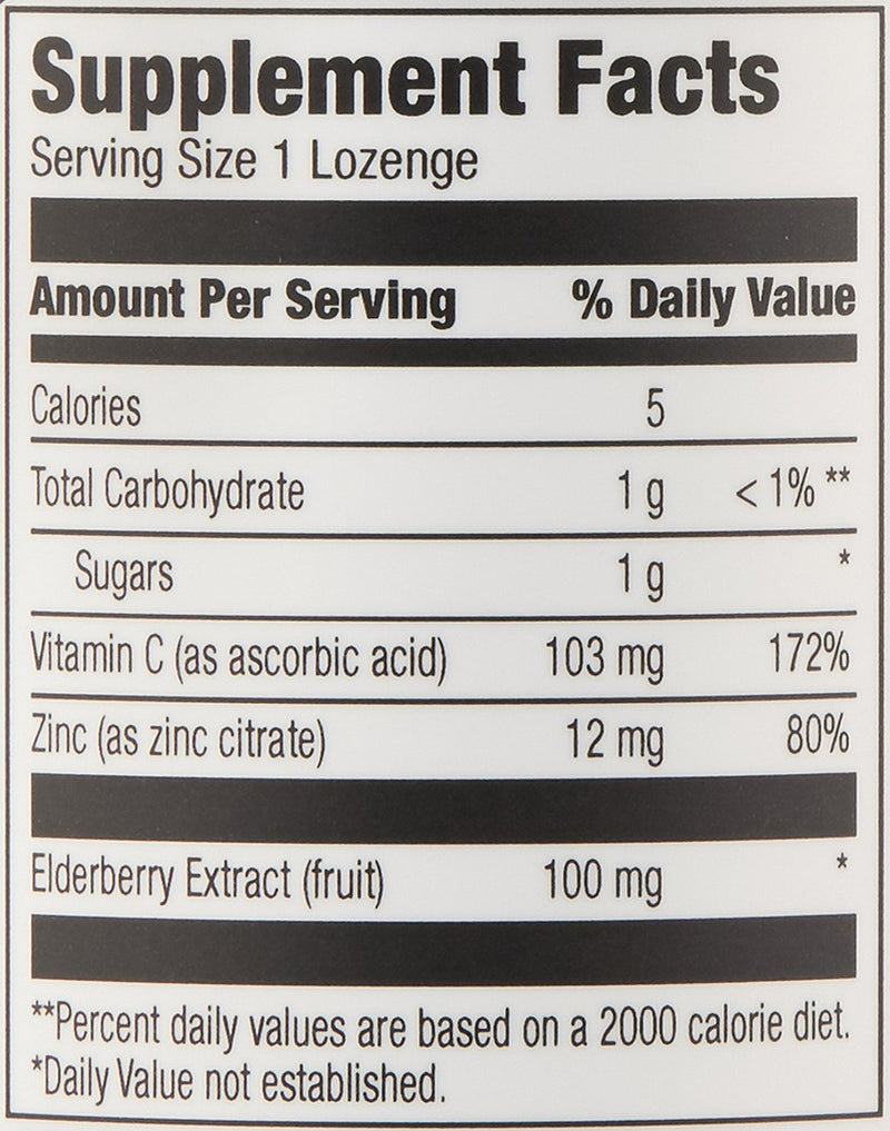 Amazon Elements Elderberry Complex, Immune System Support, 60 Berry Flavored Lozenges, Elderberry 100mg, Vitamin C 103mg, Zinc 12mg per Serving (Packaging May Vary) (Pack of 2) 60 Count (Pack of 2)