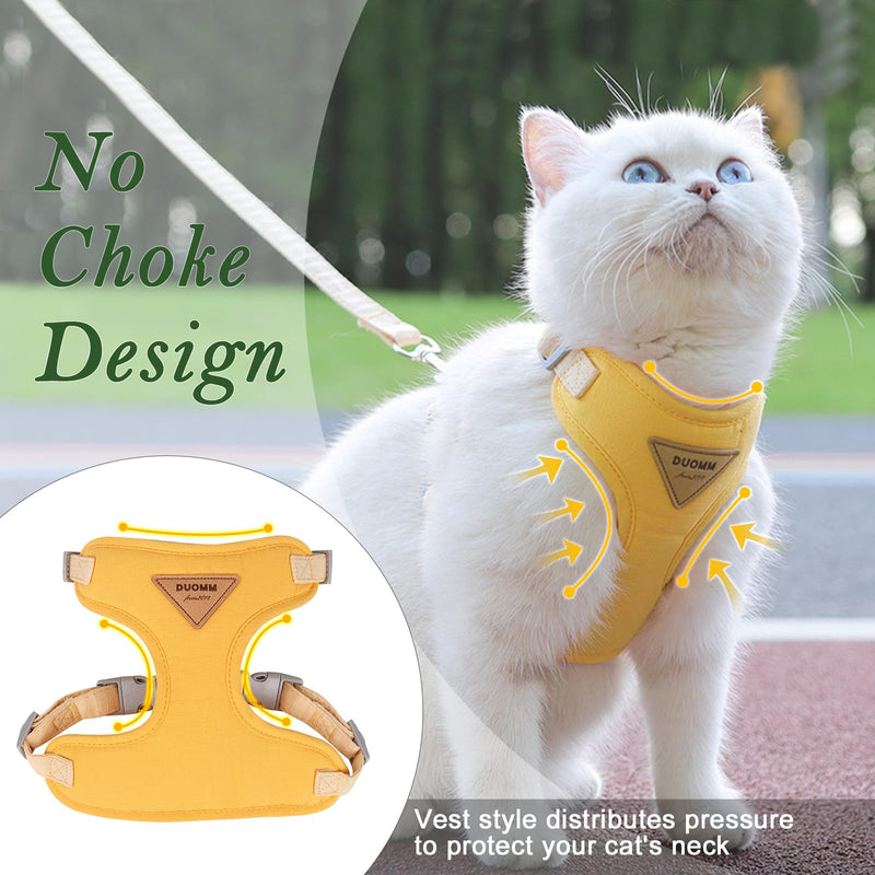 Cat harness, adjustable cat harness, escape-proof, cat harness with leash, escape-proof, premium puppy harness with soft, for small animals, adjustable chest harness, yellow, XS - BeesActive Australia
