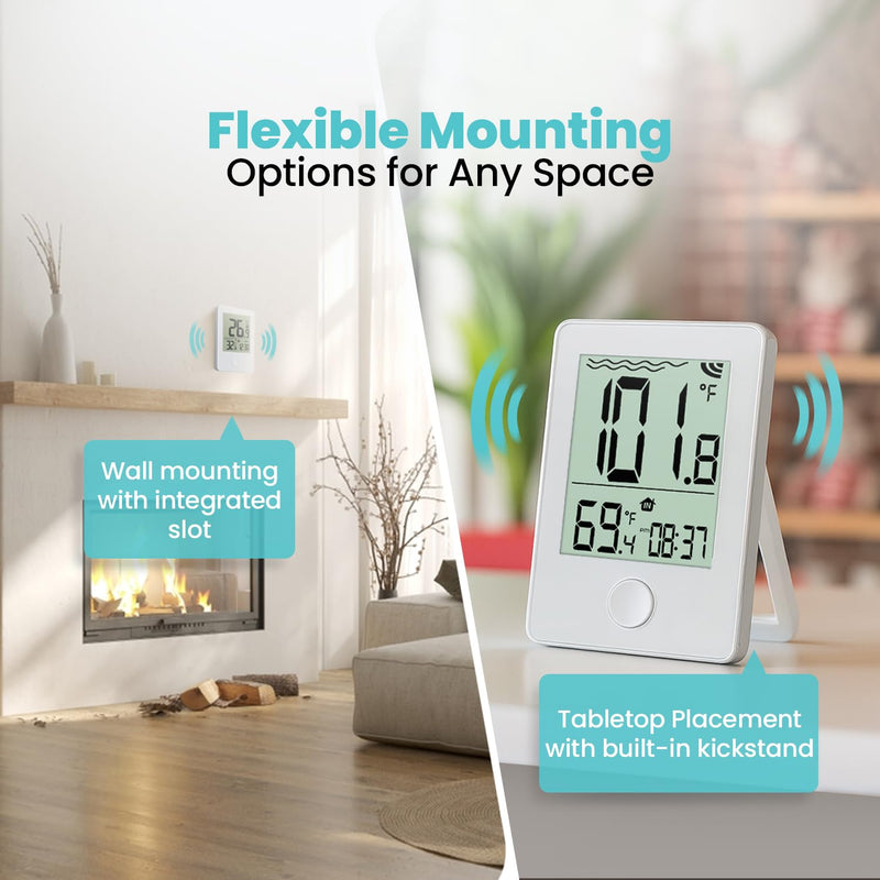 Pure55 SpaGauge Wireless Hot Tub Thermometer w/Batteries - IPX7 Waterproof Pool Thermometer - Floating, Easy-Read Digital Temperature Gauge w/Indoor Display - Ideal for Outdoor Ponds, Swimming Pools White Spa