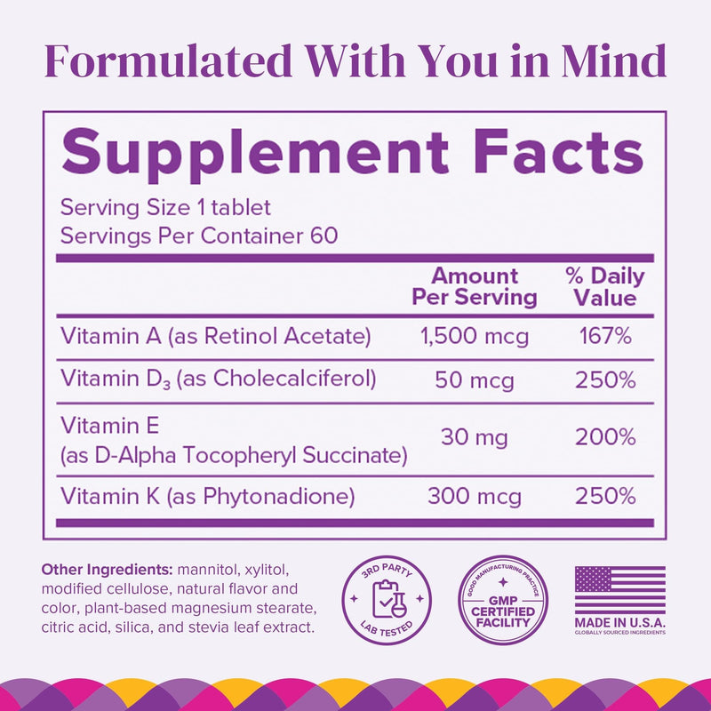 BariMelts ADEK - 120 Fast-Dissolving Tablets (4-Month Supply) - Sugar-Free Bariatric Vitamins for Women Including Vitamin A, Vitamin D, Vitamin E & Vitamin K, Natural Strawberry Flavor 60 Count (Pack of 2)