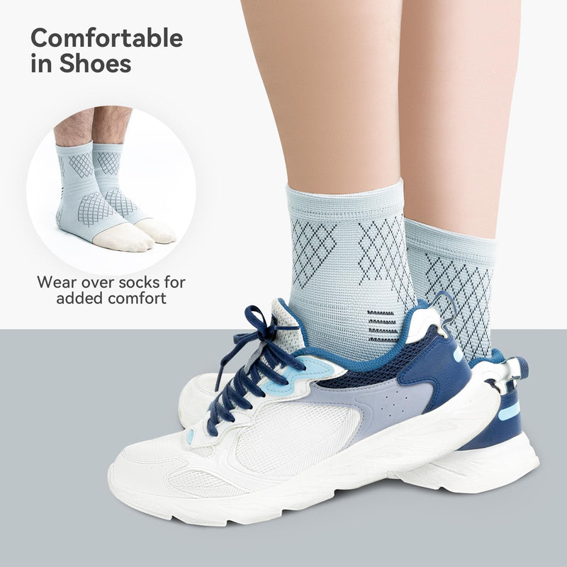 INDEEMAX 2 Pack Ankle Brace for Sprained Ankle, Arch Support Compression Sleeve Socks for Women & Men, Achilles Tendonitis Brace Wraps for Plantar Fasciitis, Foot Swelling Relief Medium Grey