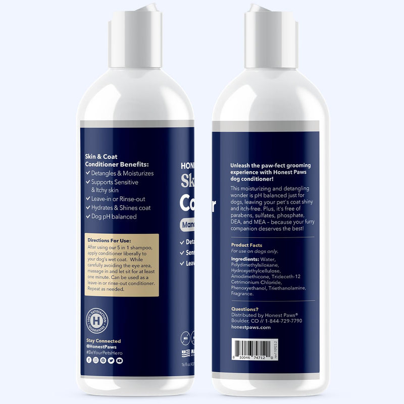 Honest Paws Dog Conditioner Detangler - Moisturizing Premium Pet Conditioner for Itchy and Dry Skin - Hydrate Sensitive Skin - Shiny Coat Soft Hair Smooth Fur - Mandarin & Berry - 16 oz - BeesActive Australia