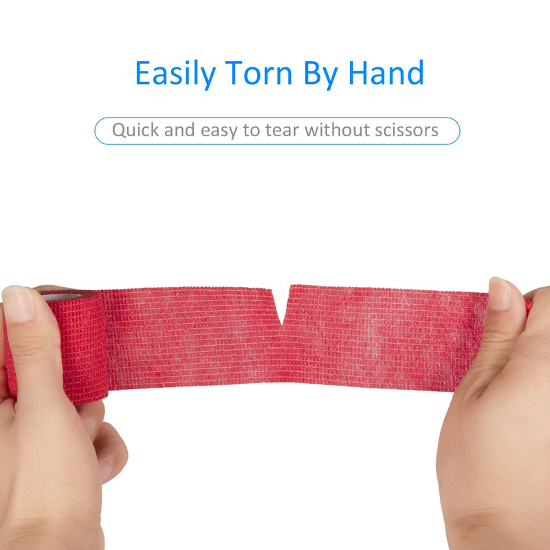 24 Pack Self Adherent Cohesive Wrap Bandages Non Woven Cohesive Bandage Elastic Self Adhesive Bandage Wrap Sports Athletic Tape First Aid Tape for Wrist Ankle Pet Vet Wrap Grip Cover 2 inch (Red) 24Pcs Red - BeesActive Australia