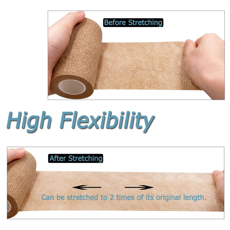 HerMia Self Adhesive Bandage Wrap 3 Rolls 4 Inch Self Adherent Wrap Self Stick Bandages Wrap Stretch Bandage for Wrist Ankle Swelling Sprains 4 In - 3 Rolls - BeesActive Australia