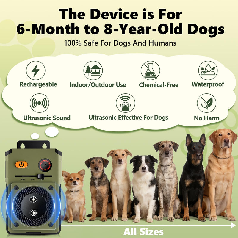 WubbaNub Anti Barking Devices, Auto Barking Control Devices with 3 Modes, Ultrasonic Dog Bark Box Barking Deterrent Devices, 50Ft Effective Rechargeable Ultrasonic Dog Control Devices 1pcs Green