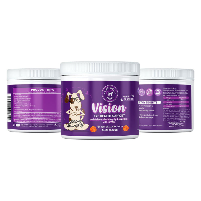 Vision Support Soft Chews for Dogs with Lutein, Zeaxanthin, DHA & Antioxidants for Eye Health, 120 Count