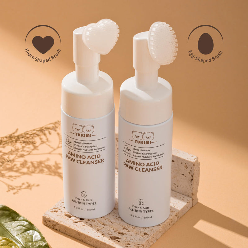 YUKIMI Premium Amino Acid Paw Cleanser with Silicone Bristle Brush for Dogs & Cats | Dermatologist Certified Hypoallergenic | Hydrating, Soothing, Deodorizing, Moisturizing | pH Balanced - 5.0 Fl Oz Egg-Shaped Brush - BeesActive Australia