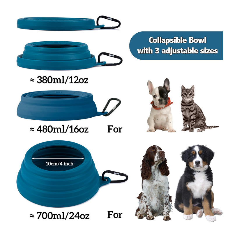 OHMO-Collapsible Dog Water Bowl Anti Tip Over No Spill from Car Movement(24oz Medium, Peacock Blue), Travel Dog Bowls, Less Splash Portable Pet Bowl for Road Trip, Cat Travel Accessories 24oz - BeesActive Australia