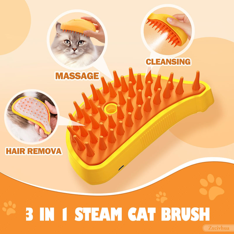Cat Steam Brush - 3in1 Steam Brush for Cats - Rechargeable Silicone Steam Brush - Comb for Removing Tangled And Loose Hair-Cat Brush(Banana Yellow) Banana Yellow - BeesActive Australia