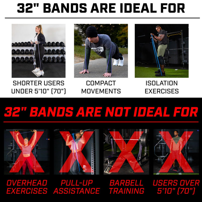 Serious Steel Fitness 32" Resistance Training Bands (Portable Exercise Band System Training Bands- Great for Individuals Under 5'10") #2 Red (10-50 lbs.) - BeesActive Australia