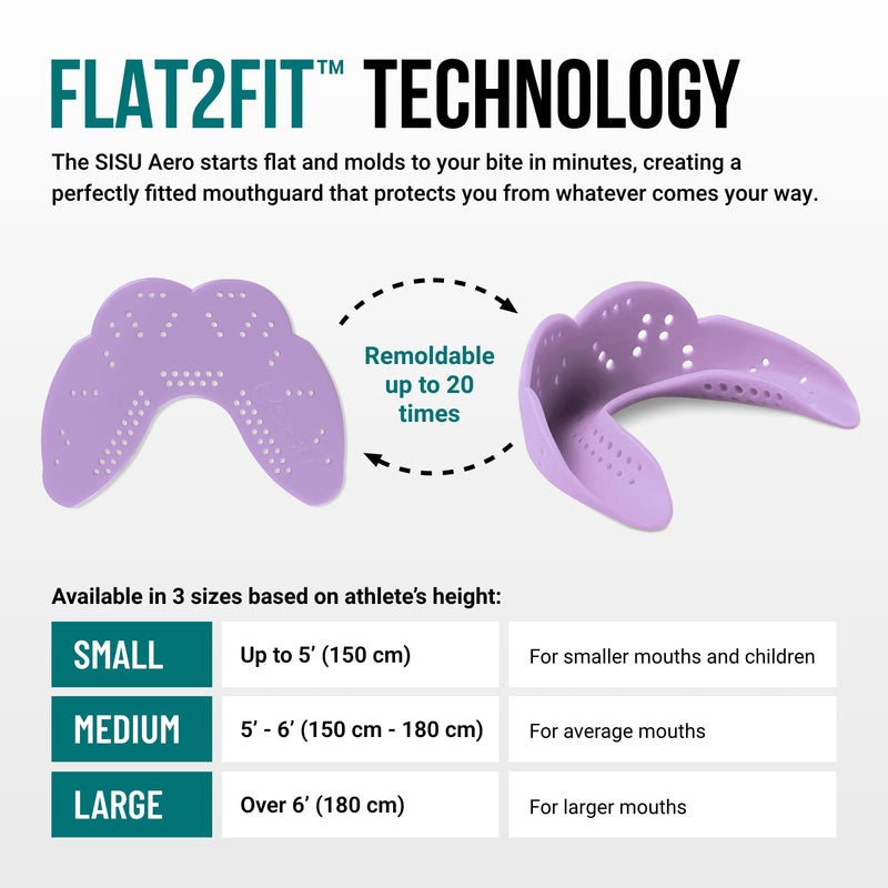 SISU Aero Medium Mouthguard, Lucky Lavender - 30% Stronger Protection for Lacrosse, Football, Hockey, Roller Derby, Team Sports - Remoldable Up to 20 Times - Ultra Slim - Works for Braces - Non Toxic Medium (5' - 6' tall) - BeesActive Australia