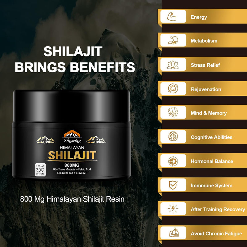 Shilajit Pure Himalayan Organic Resin - 800mg Maximum Potency Natural Organic Shilajit Resin with 85+ Trace Minerals & Fulvic Acid for Energy, Immune Support, Men & Women, 30 Grams Black - BeesActive Australia