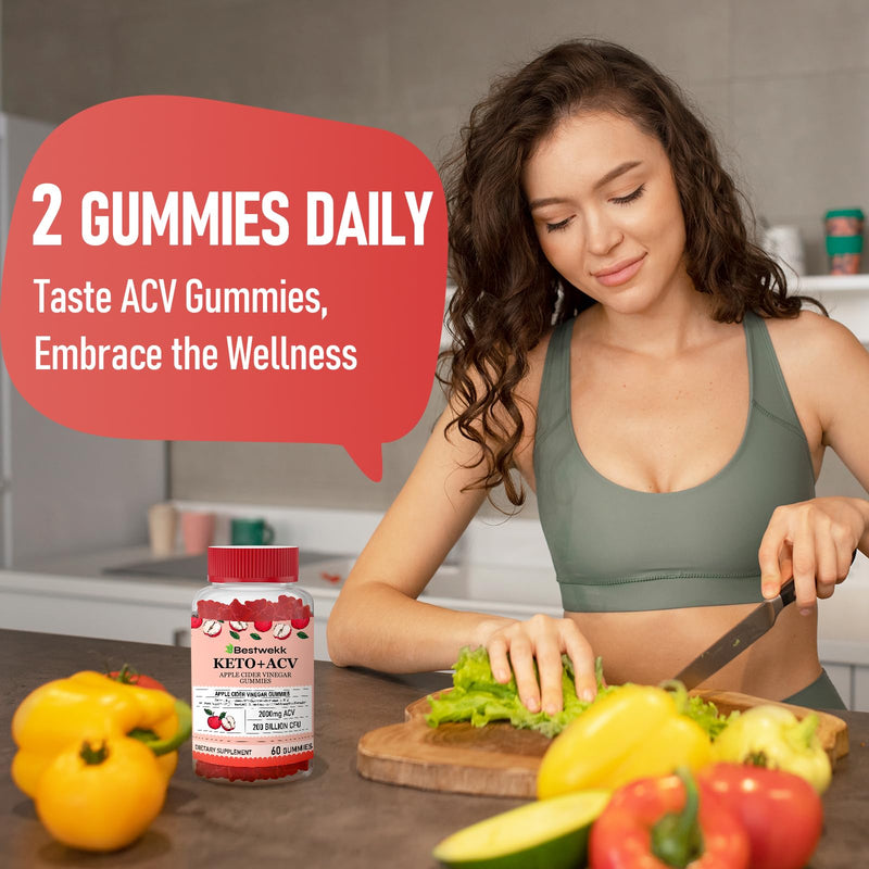Apple Cider Vinegar Gummies, 120 ACV Gummies - Detox, Digestion, Gut Health | Max Strength 2000mg Keto ACV Gummy with Probiotics, B12 and Keto Support, For Digestion, Metabolism, Gelatin-Free 60 Count (Pack of 2)