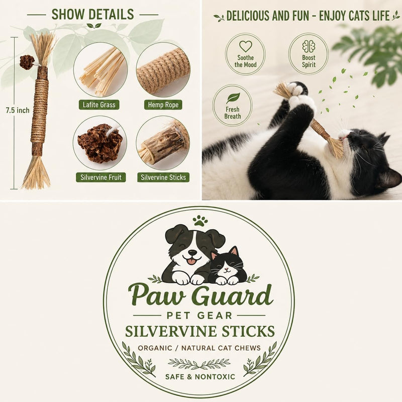 Silvervine Sticks for Cats, Natural Chew Toy, Hemp Rope and Lafite Grass, Dental Care, Catnip Alternative 6