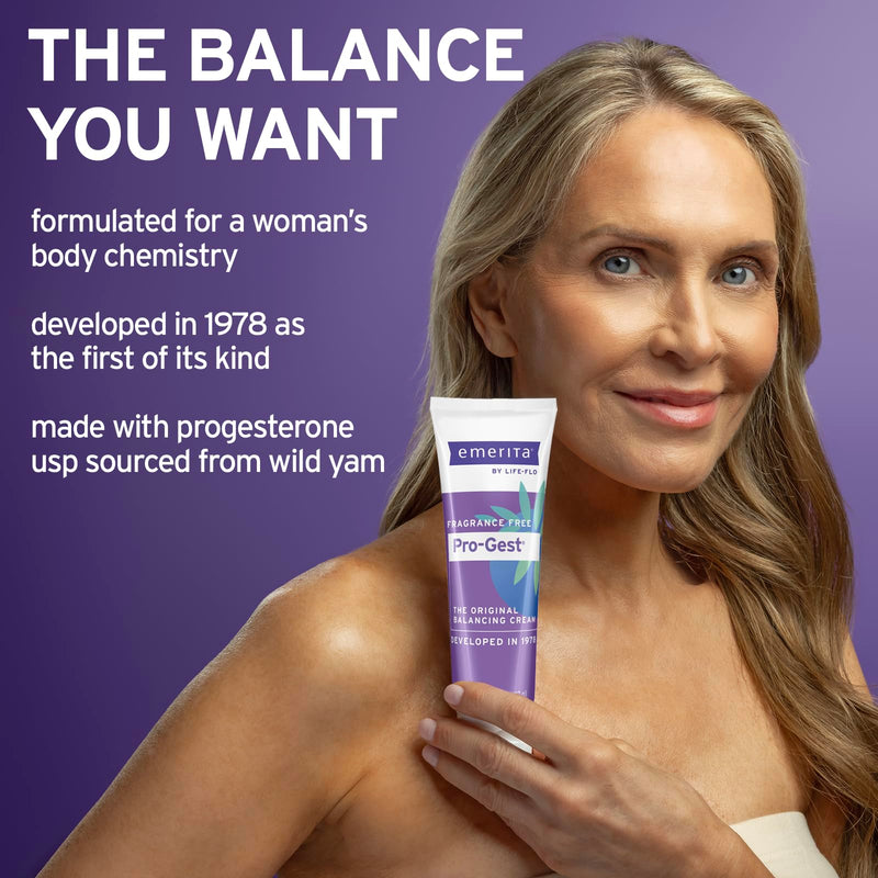 Emerita by Life-flo Pro-Gest Balancing Cream - Progesterone Cream for Women - Original Balancing Cream with USP Progesterone from Wild Yam, Fragrance Free, Made Without Parabens, 60-Day Guarantee, 2oz 2 Oz (Pack of 1)