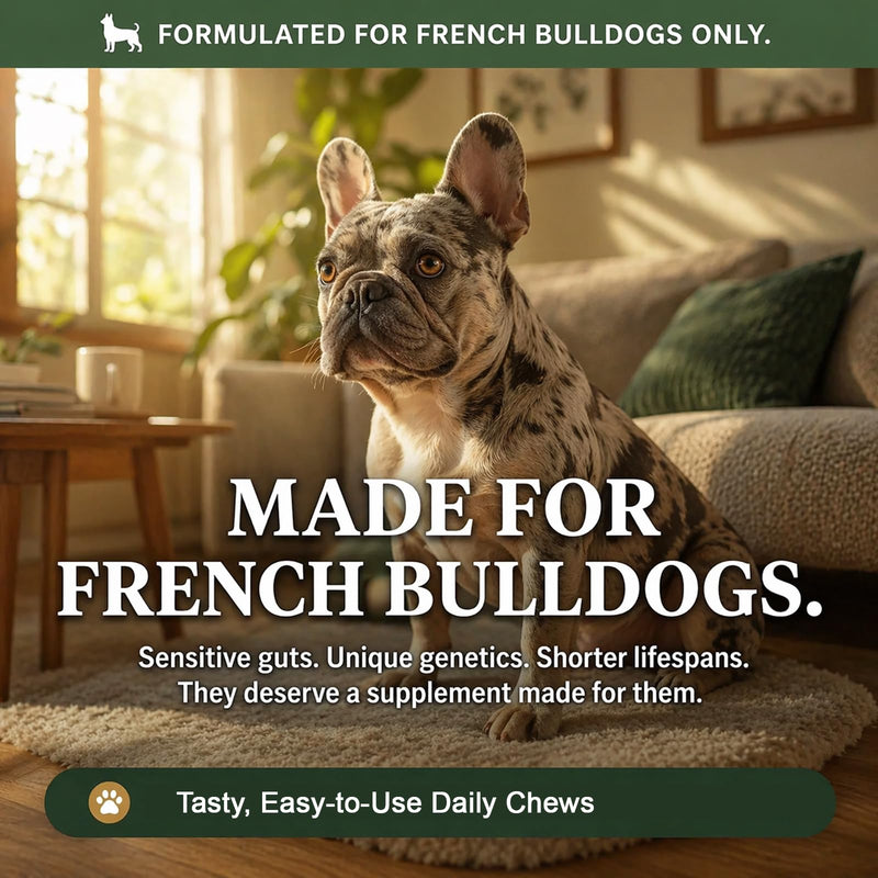 PawGuard French Bulldog Longevity Chews, Breed-Specific Formula for Gut Health, Skin & Coat, Immune System, Joint Mobility Pork Flavor, 60 Count Probiotics Chews (1 PC) 1 PC