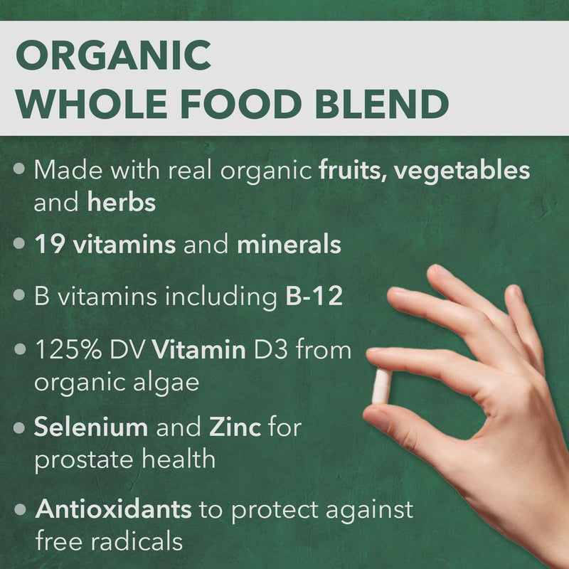 PlantFusion Organic Multivitamin for Men - One Daily Whole Food Blend Men's Multivitamin - Vegan, Non-GMO, Gluten Free & Dairy Free - 30 Tablets (1 Month Supply) 30 Count (Pack of 1)