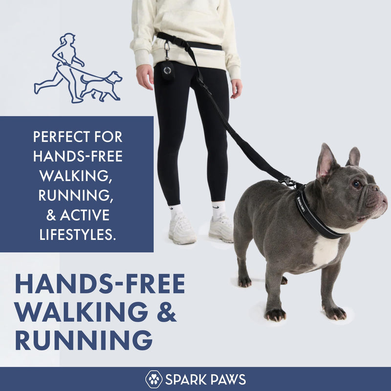 Spark Paws Handsfree Dog Leash – Shock Absorbing Waist Bungee Lead for Running, Car Seatbelt Clip & Poop Bag Set, Heavy Duty Tactical Lead for Medium, Large & X-Large Breeds - Black - BeesActive Australia